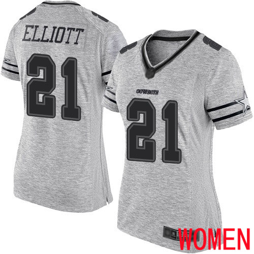 Women Dallas Cowboys Limited Gray Ezekiel Elliott #21 Gridiron II NFL Jersey